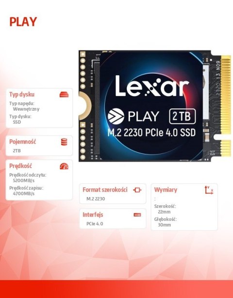 Dysk SSD PLAY 2TB PCIe4.0 2230 5200/4700MB/s Lexar
