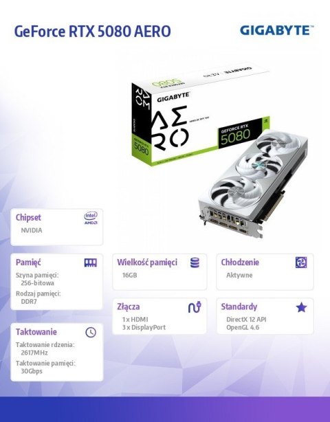 Karta graficzna GeForce RTX 5080 AERO OC SFF 16G 256BIT GDDR7 3DP/HDMI Gigabyte