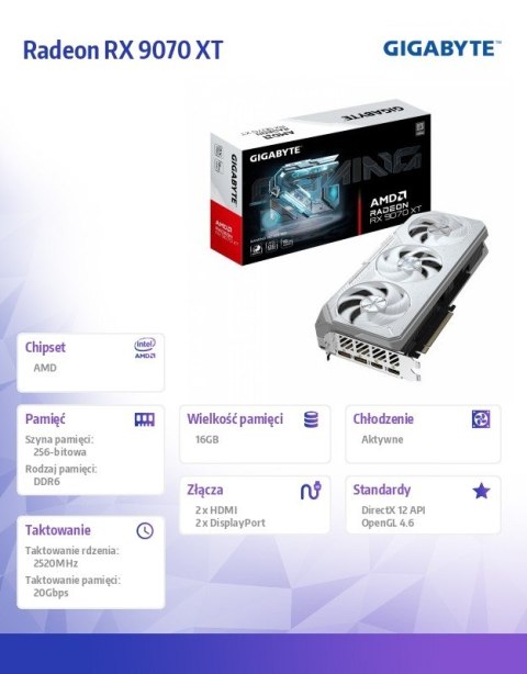 Karta graficzna Radeon RX 9070 XT GAMING OC WHITE 16GB GDDR6 256 BIT Gigabyte