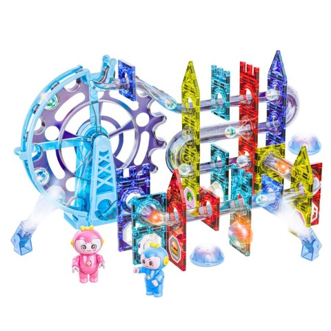 Klocki Magnetyczne Przestrzenne Tor Kulkowy Ludziki Świecący 120 el. LEAN Toys