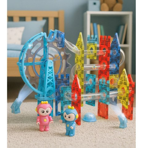 Klocki Magnetyczne Przestrzenne Tor Kulkowy Ludziki Świecący 120 el. LEAN Toys