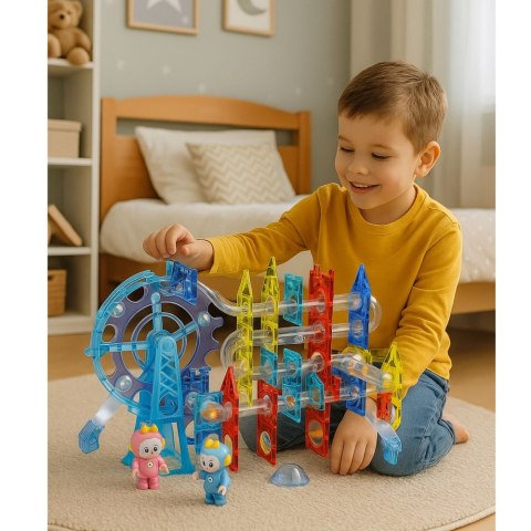 Klocki Magnetyczne Przestrzenne Tor Kulkowy Ludziki Świecący 120 el. LEAN Toys