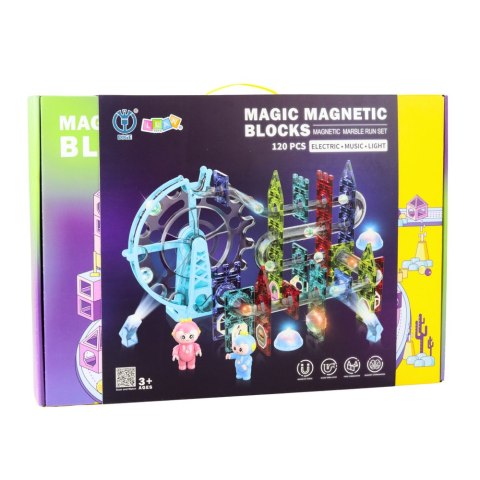 Klocki Magnetyczne Przestrzenne Tor Kulkowy Ludziki Świecący 120 el. LEAN Toys