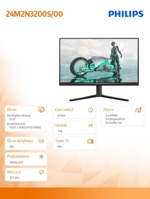 Monitor 24M2N3200S IPS 23.8 cala 180Hz HDMIx2 DP Głośniki Philips