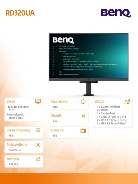 Monitor 31.5 cala RD320UA 4K LED 5ms/60Hz/IPS Benq
