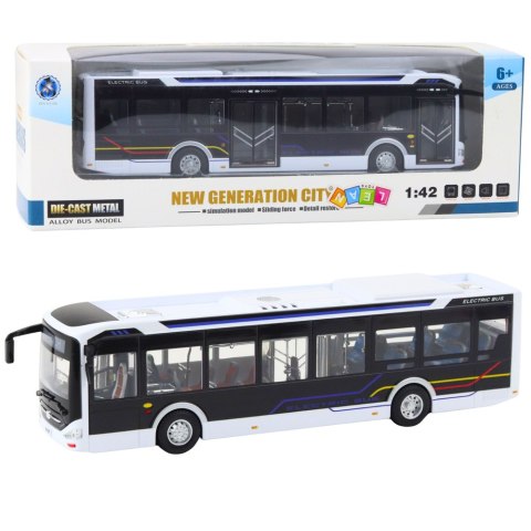 Autobus Metalowy Miejski Światła Dźwięk 1:42 Biały LEAN Toys