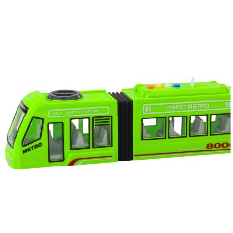 Metro Miejskie Tramwaj Otwierane Drzwi Światła Dźwięki Zielony 1:16 LEAN Toys