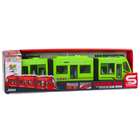 Metro Miejskie Tramwaj Otwierane Drzwi Światła Dźwięki Zielony 1:16 LEAN Toys