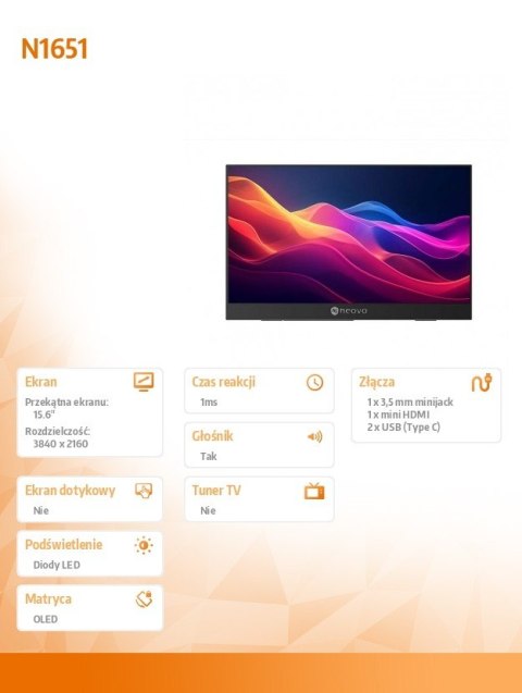 Monitor 15 cali OLED 4K USB-C mHDMI 400n czarny AG NEOVO