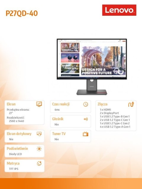 Monitor ThinkVision P27QD-40 27 cali 64B3GAT2EU Lenovo