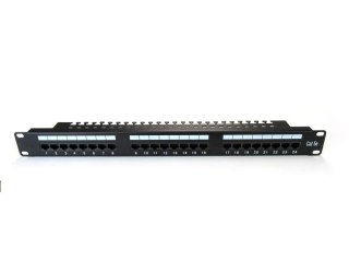 Patch panel 19" 24 porty, kat.5e, U/UTP, 1U, wspornik kablowy, czarny (kompletny) Digitus