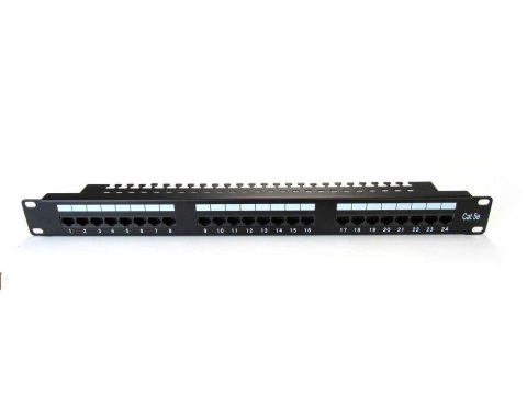 Patch panel 19" 24 porty, kat.5e, U/UTP, 1U, wspornik kablowy, czarny (kompletny) Digitus