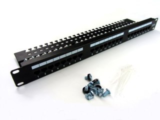 Patch panel 19" 24 porty, kat.5e, U/UTP, 1U, wspornik kablowy, czarny (kompletny) Digitus