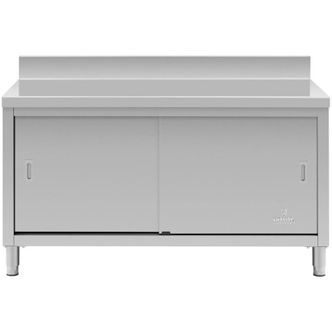 Stół blat roboczy przyścienny z szafką i rantem drzwi suwane 150 x 70 cm Royal Catering