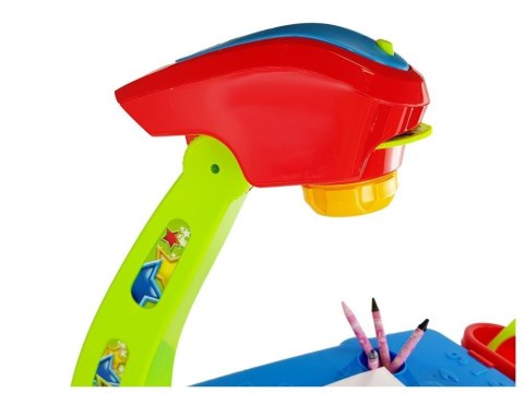 Stolik Edukacyjny Szufladki z Projektorem 36 Obrazków Kredki Szablony Niebiesko Czerwony LEAN Toys