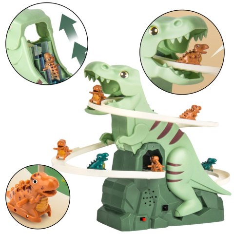 Tor Zjeżdżalnia Wspinaczka Dinozaurów Kolejka Światła Dźwięki LEAN Toys