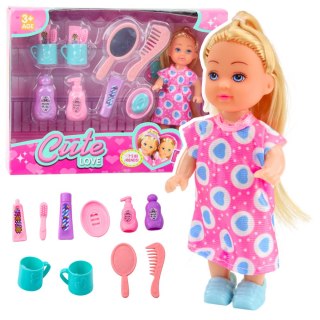 Zestaw Mini Laleczka Akcesoria Do Pielęgnacji Różowa Sukienka LEAN TOYS
