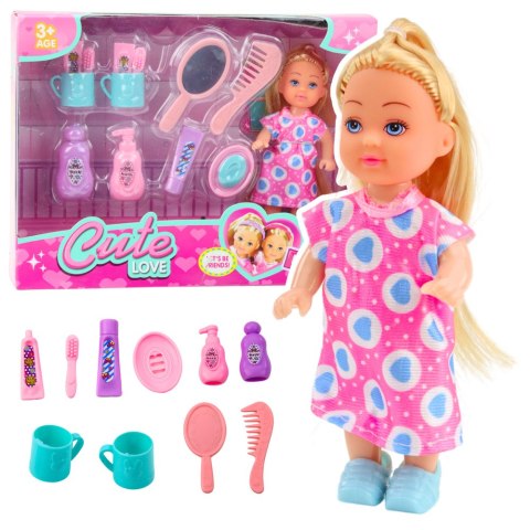 Zestaw Mini Laleczka Akcesoria Do Pielęgnacji Różowa Sukienka LEAN TOYS