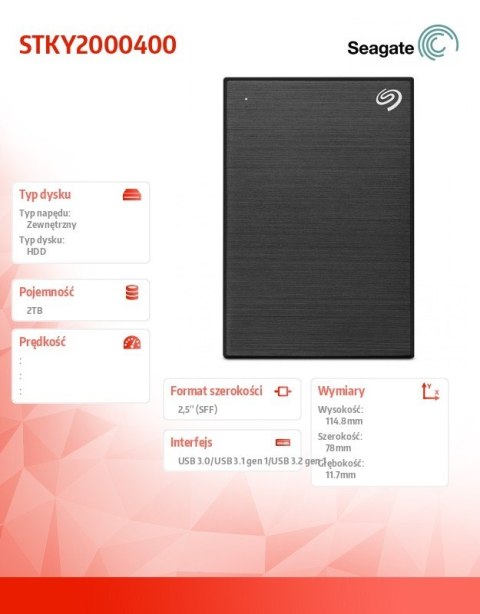Dysk One Touch 2TB 2,5 STKY2000400 czarny Seagate