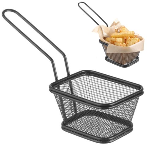 Koszyk do serwowania smażonych przekąsek frytek z uchwytem czarny 105x90x60 mm - Hendi 425671 Hendi