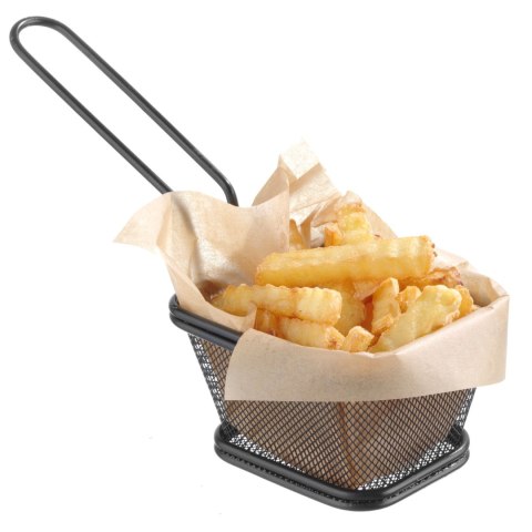 Koszyk do serwowania smażonych przekąsek frytek z uchwytem czarny 105x90x60 mm - Hendi 425671 Hendi