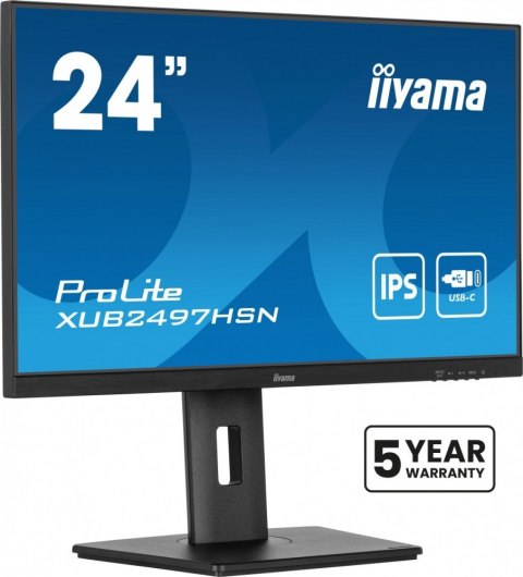 Monitor 24 cale XUB2497HSN-B2 IPS, USB-C Dock, HDMI, DP, 300cd, Pivot, HAS /5y/ IIYAMA