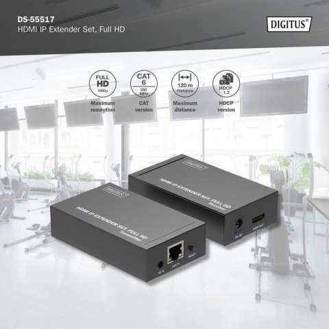 Przedłużacz/Extender HDMI 1080p 60Hz 120m po skrętce Cat.6/6A/7/8 HDCP 1.3 IR, zestaw Digitus