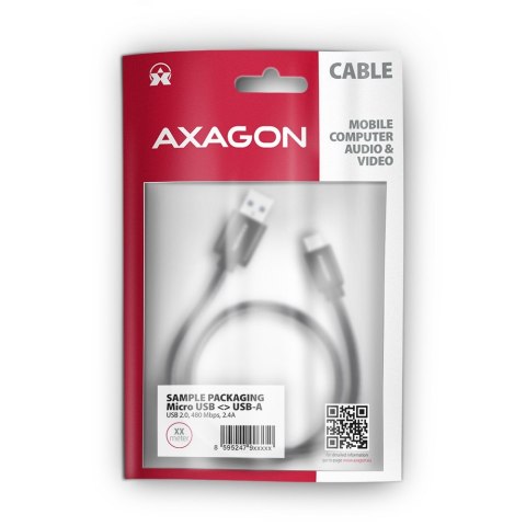 BUMM-AM20AB Kabel MicroUSB - USB A, 2m, USB 2.0, 2.4A, ALU, oplot Czarny AXAGON