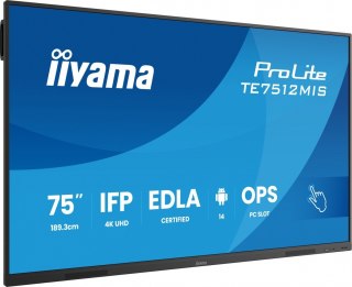 Monitor 75 cali TE7512MIS-B4AG 40pkt,IPS,4K,24/7,7H, ANDROID 14, RK3576, 8/128GB, EDLA, Essential IIYAMA