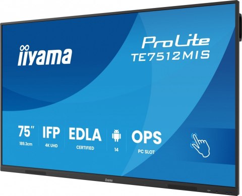 Monitor 75 cali TE7512MIS-B4AG 40pkt,IPS,4K,24/7,7H, ANDROID 14, RK3576, 8/128GB, EDLA, Essential IIYAMA