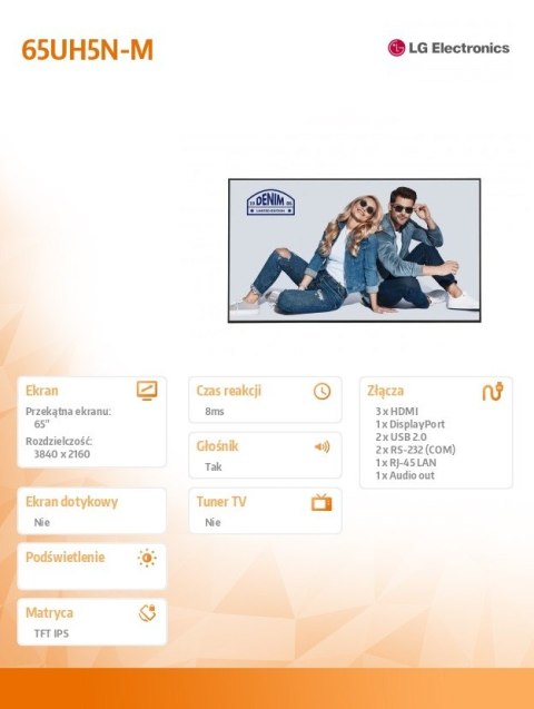 Monitor wieloformatowy 65UH5N-M IPS 500cd/m2 24/7 LG Electronics