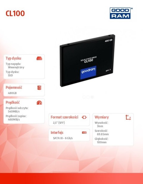 Dysk CL100 G3 480GB SATA3 2,5 GOODRAM
