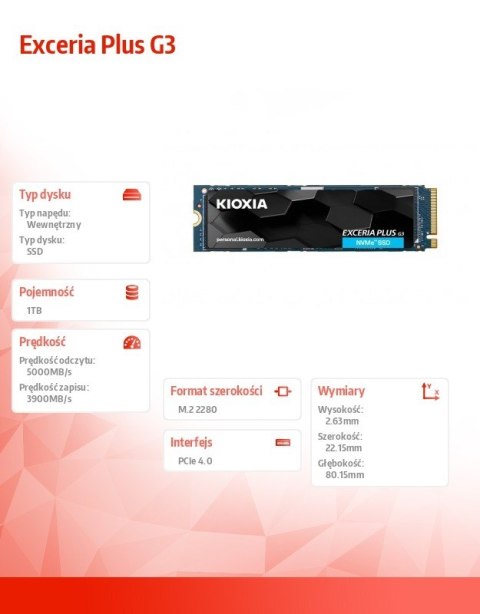 Dysk SSD Exceria Plus G3 1TB NVMe Kioxia