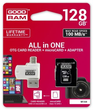Karta microSDHC 128GB CL10 + adapter + czytnik GOODRAM