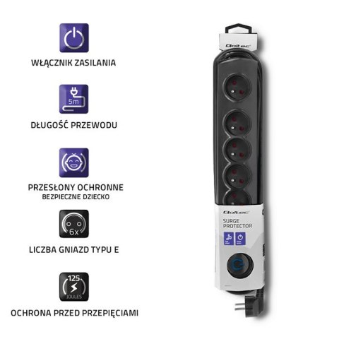 Listwa antyprzepięciowa | 6 gniazd | 5m Qoltec