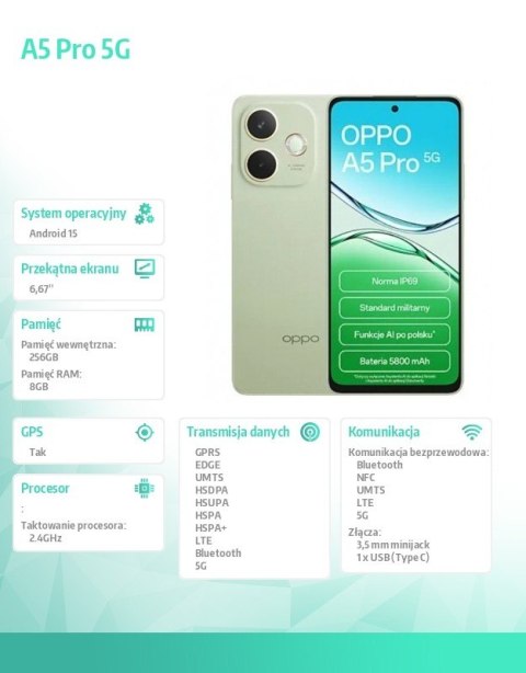 Smartfon A5 Pro 5G 8/256GB Zielony CPH2695 Oppo