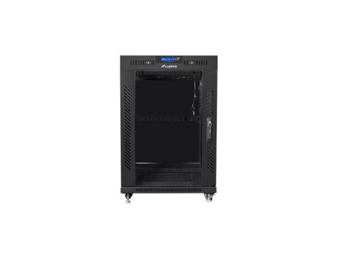Szafa instalacyjna RACK stojąca 19 15U 800X1000 czarna drzwi szklane LCD (FLAT PACK) Lanberg