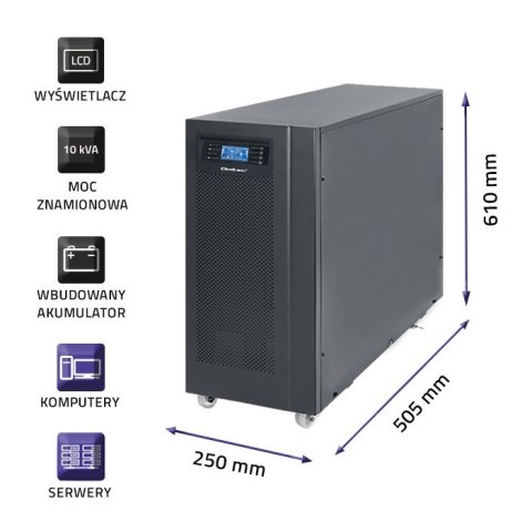 Zasilacz awaryjny UPS, on-line, czysta fala sinusoidalna, 10kVA, 8kW, LCD USB Qoltec