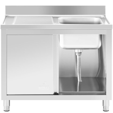 Zlew basen gastronomiczny jednokomorowy z szafką z drzwiami przesuwnymi prawy 100 x 60 x 94 cm Royal Catering