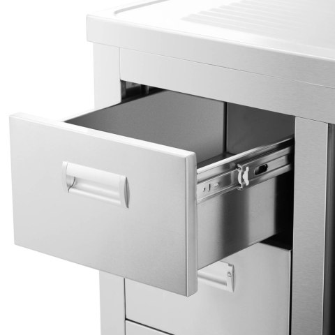 Zlew basen gastronomiczny jednokomorowy z szafką z drzwiami przesuwnymi szufladami stalowy 120 x 60 x 94 cm Royal Catering