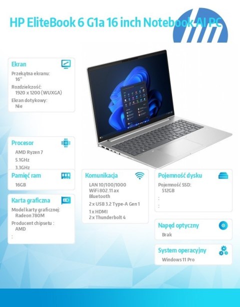 Notebook EliteBook 6 G1a R7-250 512GB/16GB/W11P/16.0 C51N5ET HP Inc.