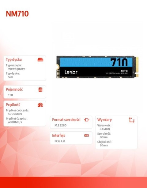 Dysk SSD NM710 1TB NVMe M.2 2280 5000/4500MB/s Lexar