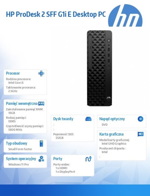 Desktop PD2 SFF G1i i5-14400 512GB/16GB/W11P B6ZC6ET HP Inc.