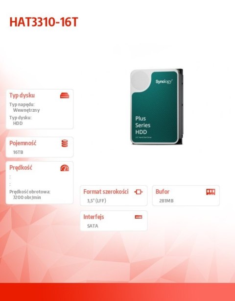 Dysk HDD HAT3310-16T 16TB SATA 3,5' 512e 7,2k Synology