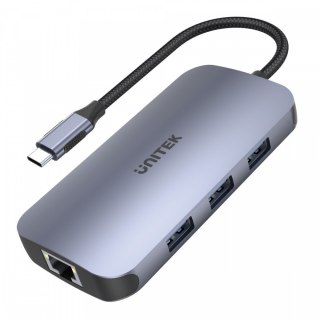 HUB USB-C 9w1, USB-C, HDMI 2.0, RJ45, PD 100W, czytnik SD; D1071A Unitek