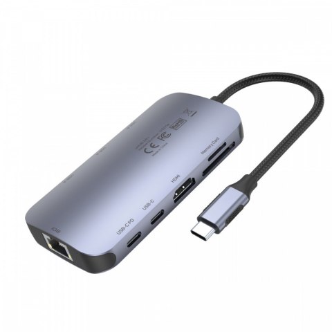 HUB USB-C 9w1, USB-C, HDMI 2.0, RJ45, PD 100W, czytnik SD; D1071A Unitek