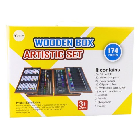 Profesjonalny Zestaw Artystyczny w Drewnianej Walizce 174 Elementy LEAN