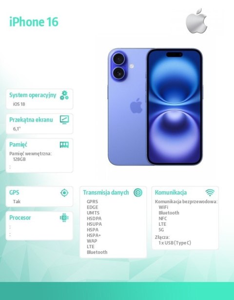 IPhone 16 128GB - Ultramaryna Apple