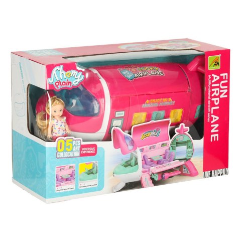 Samolot dla lalek pasażerski 2w1 rozkładany akcesoria różowy Kik Sp. z o. o. Sp. k.