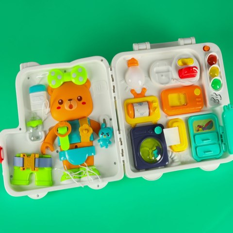 Tablica manipulacyjna sensoryczna montessori walizka pokrętła miś XXL światło dźwięk Kik Sp. z o. o. Sp. k.